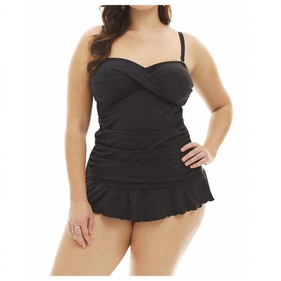 NEW ALWAYS FOR ME plus size isabella twist front bandeau strapless shirred tanki - Picture 2 of 3